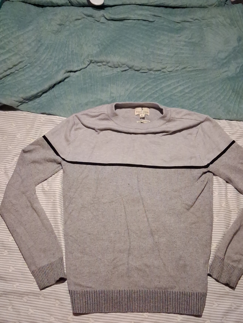 Scott James Light Gray Men's Crewneck Sweater with Contrast Trim